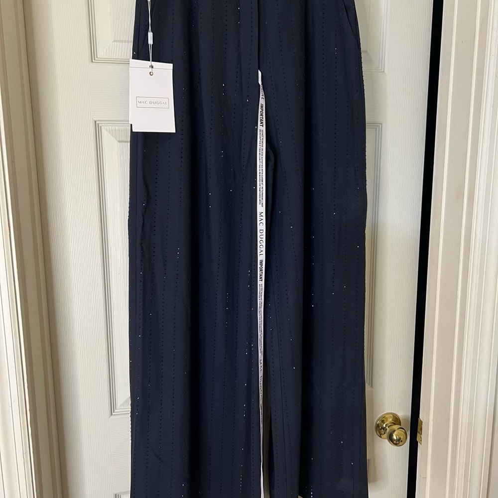 Mac Duggal R81161 size 10 Navy Bedazzled Pants/Slack wide‎ leg